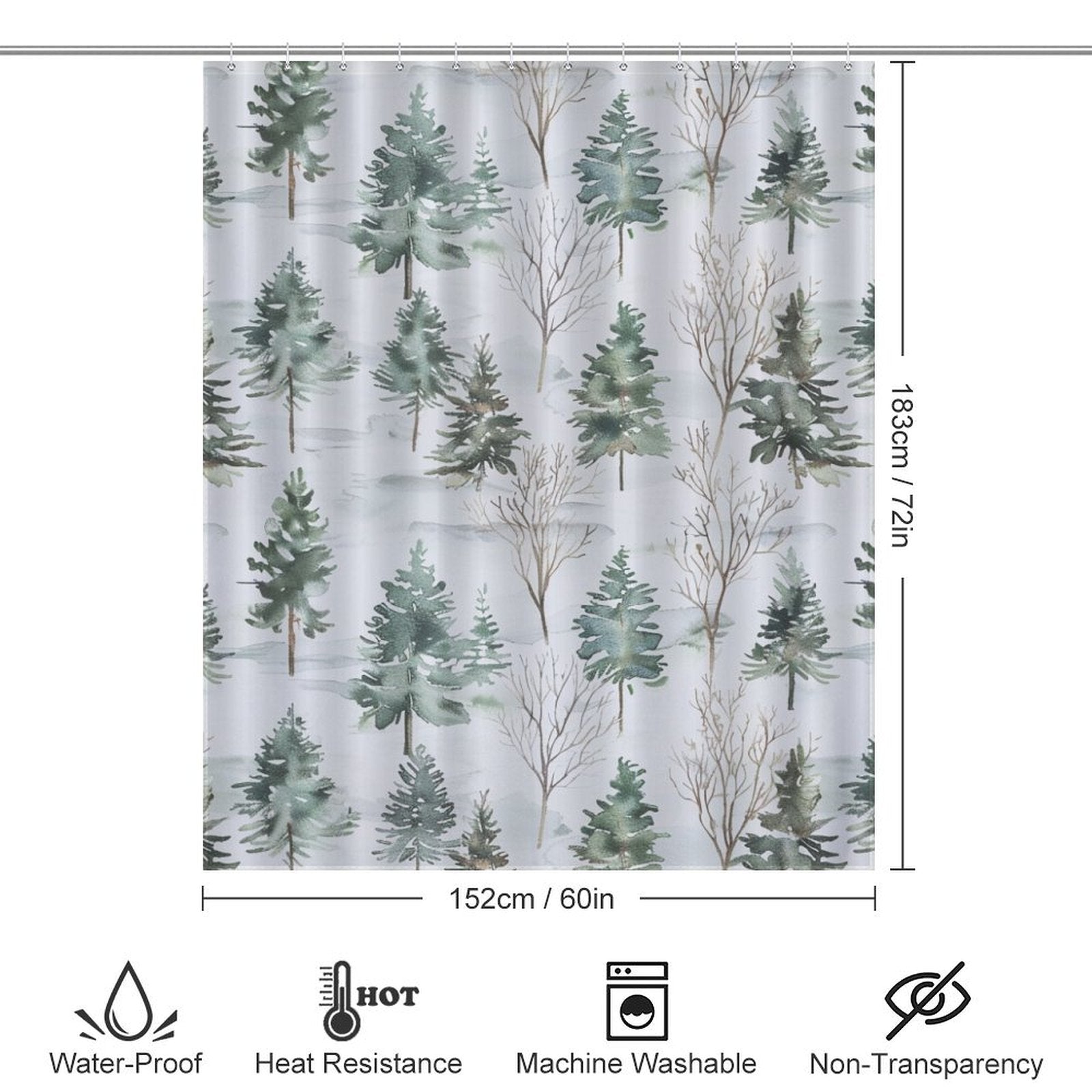 Watercolor Rustic PineTrees Winter Shower Curtain