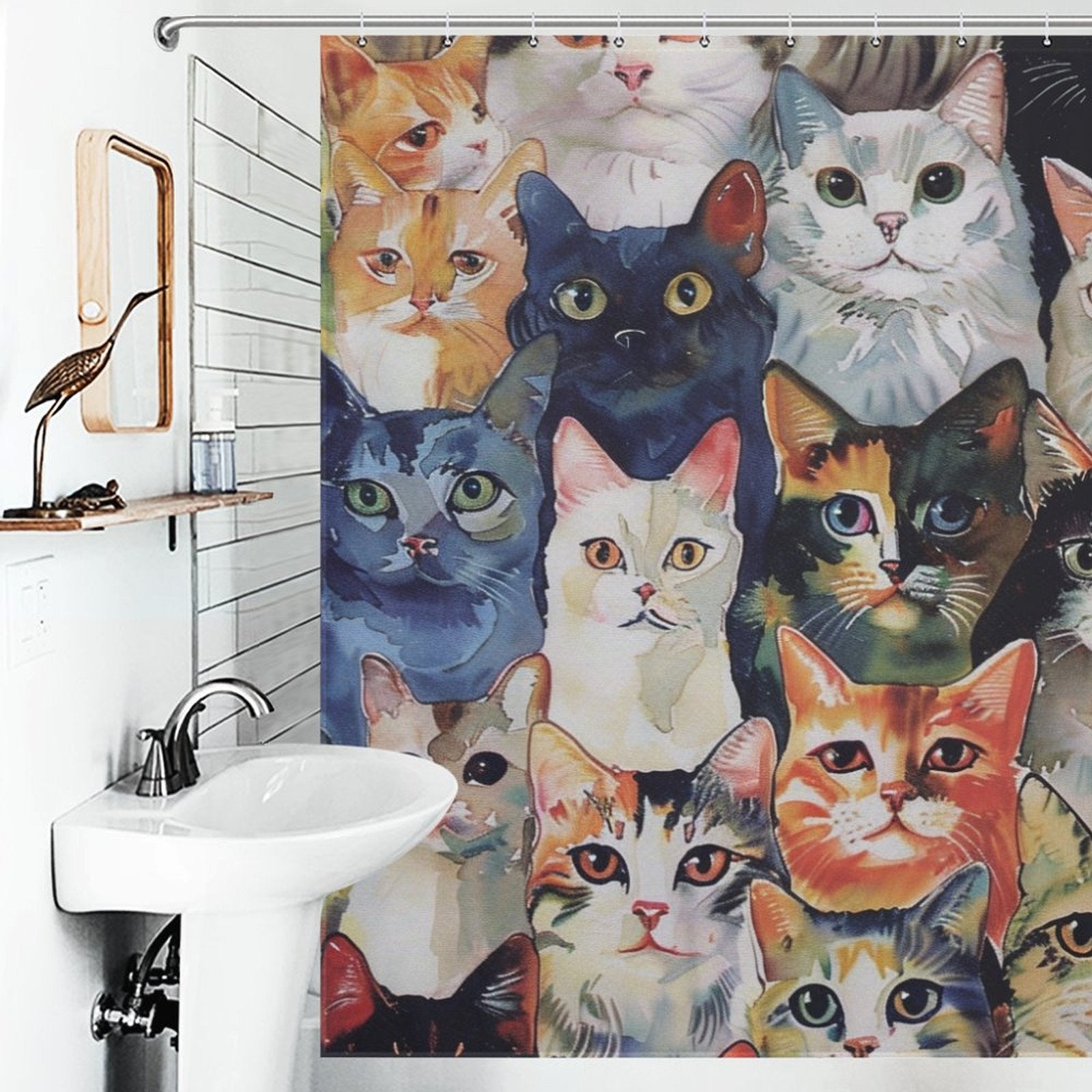 Watercolor Stunning Cute Cat Shower Curtain