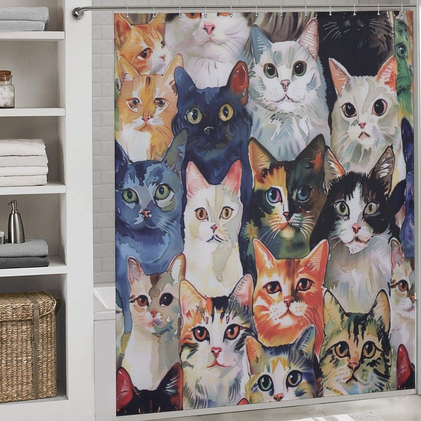 Watercolor Stunning Cute Cat Shower Curtain