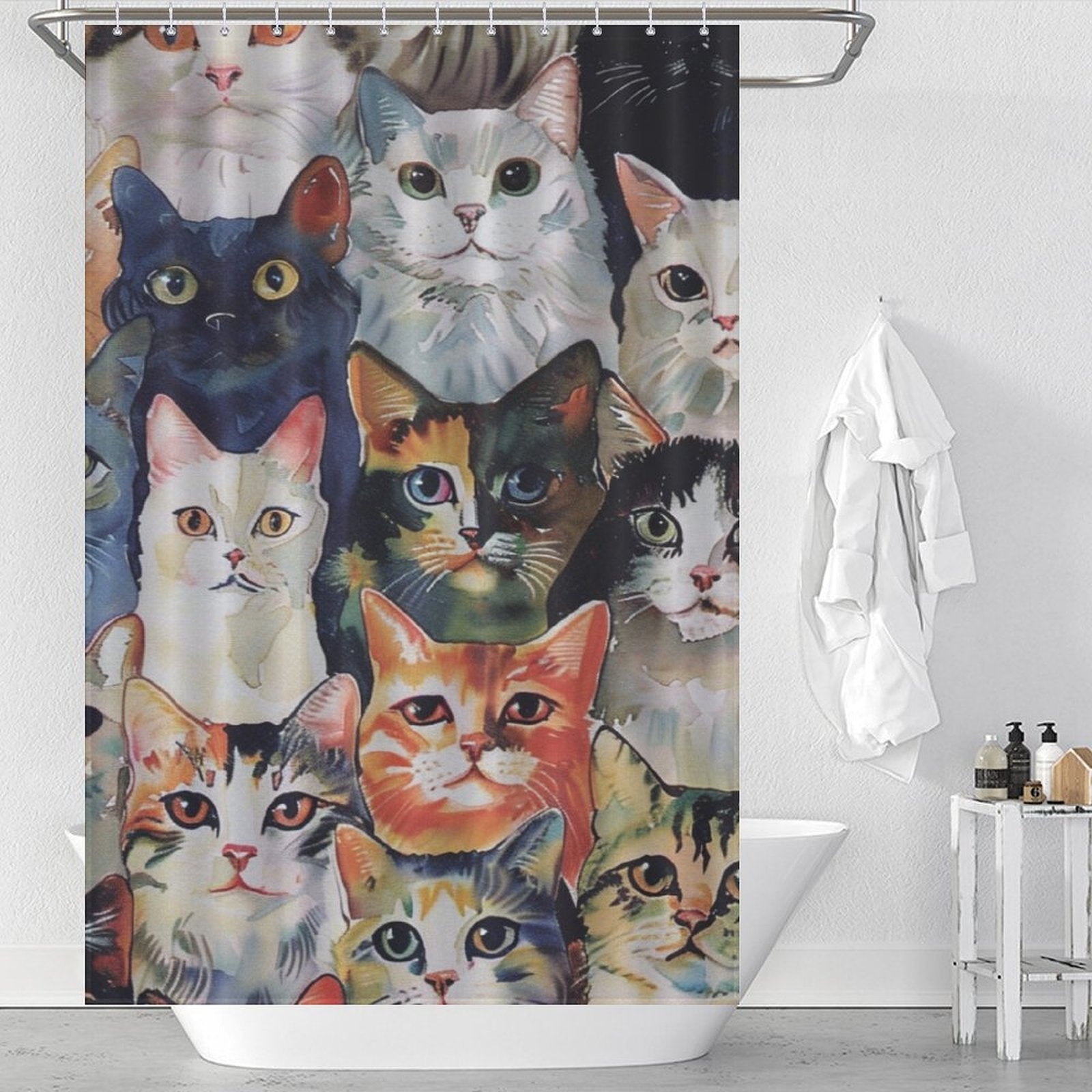 Watercolor Stunning Cute Cat Shower Curtain