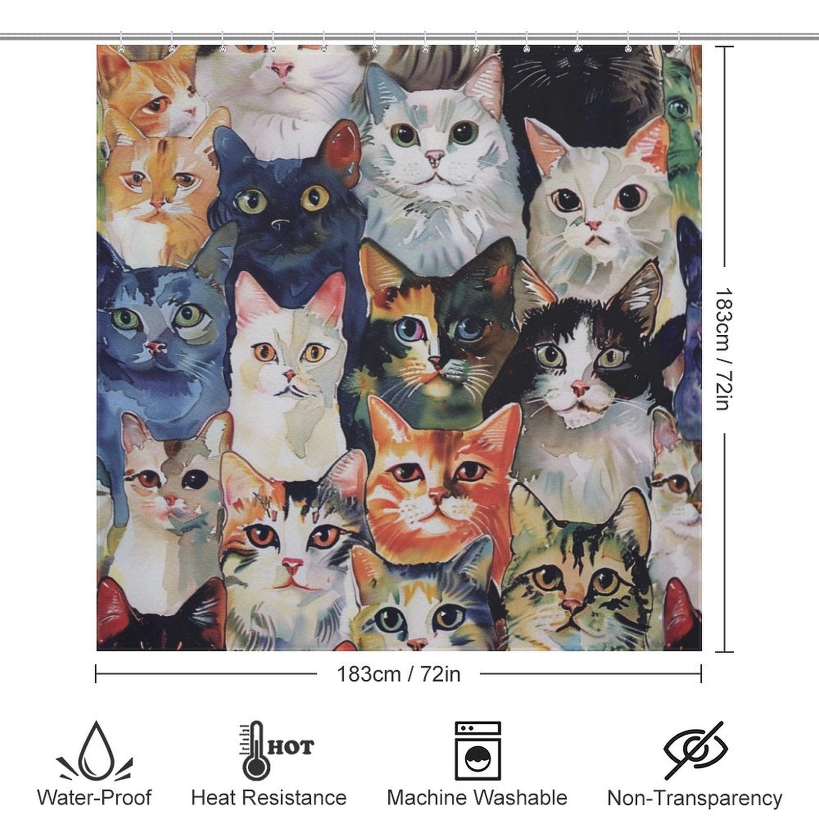 Watercolor Stunning Cute Cat Shower Curtain