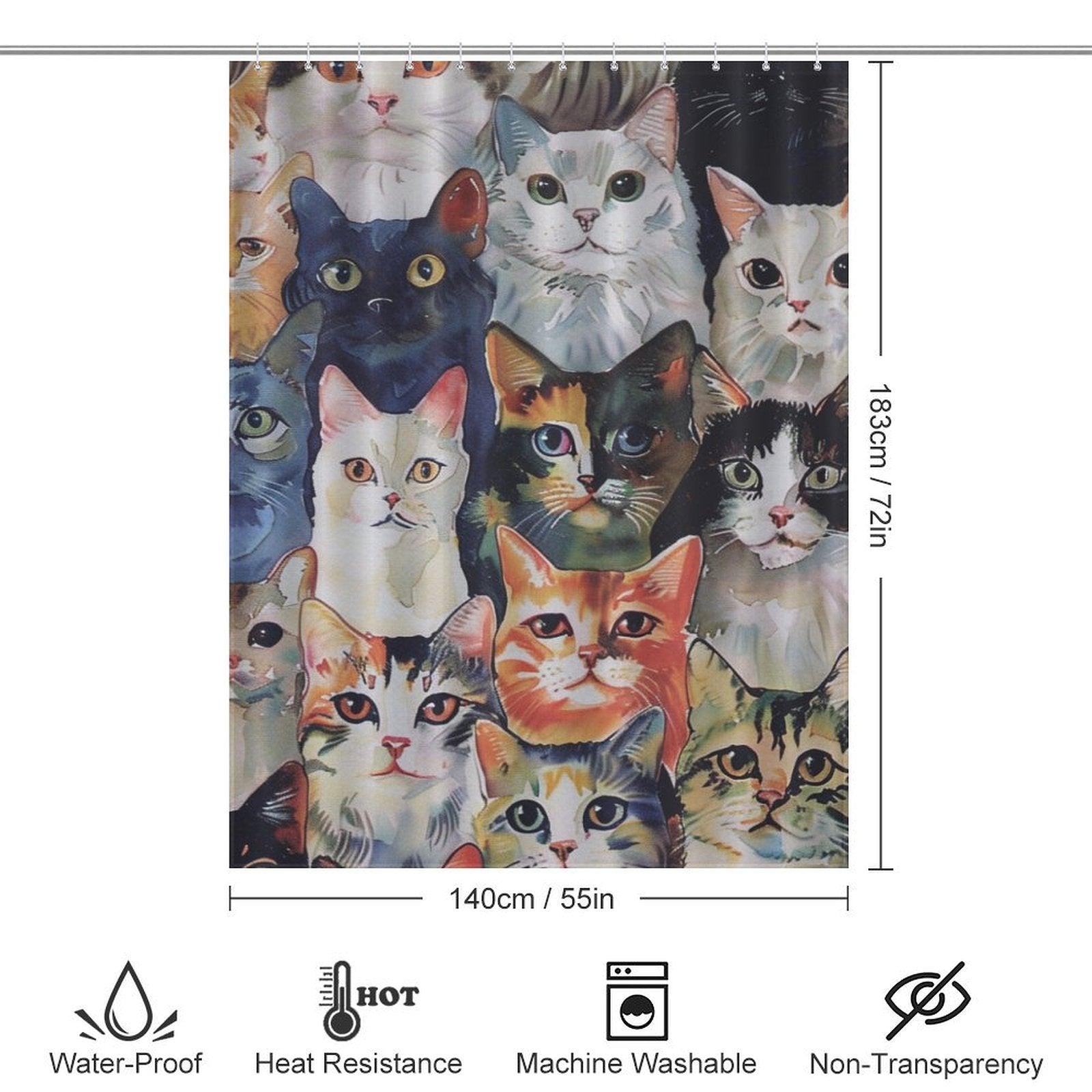 Watercolor Stunning Cute Cat Shower Curtain