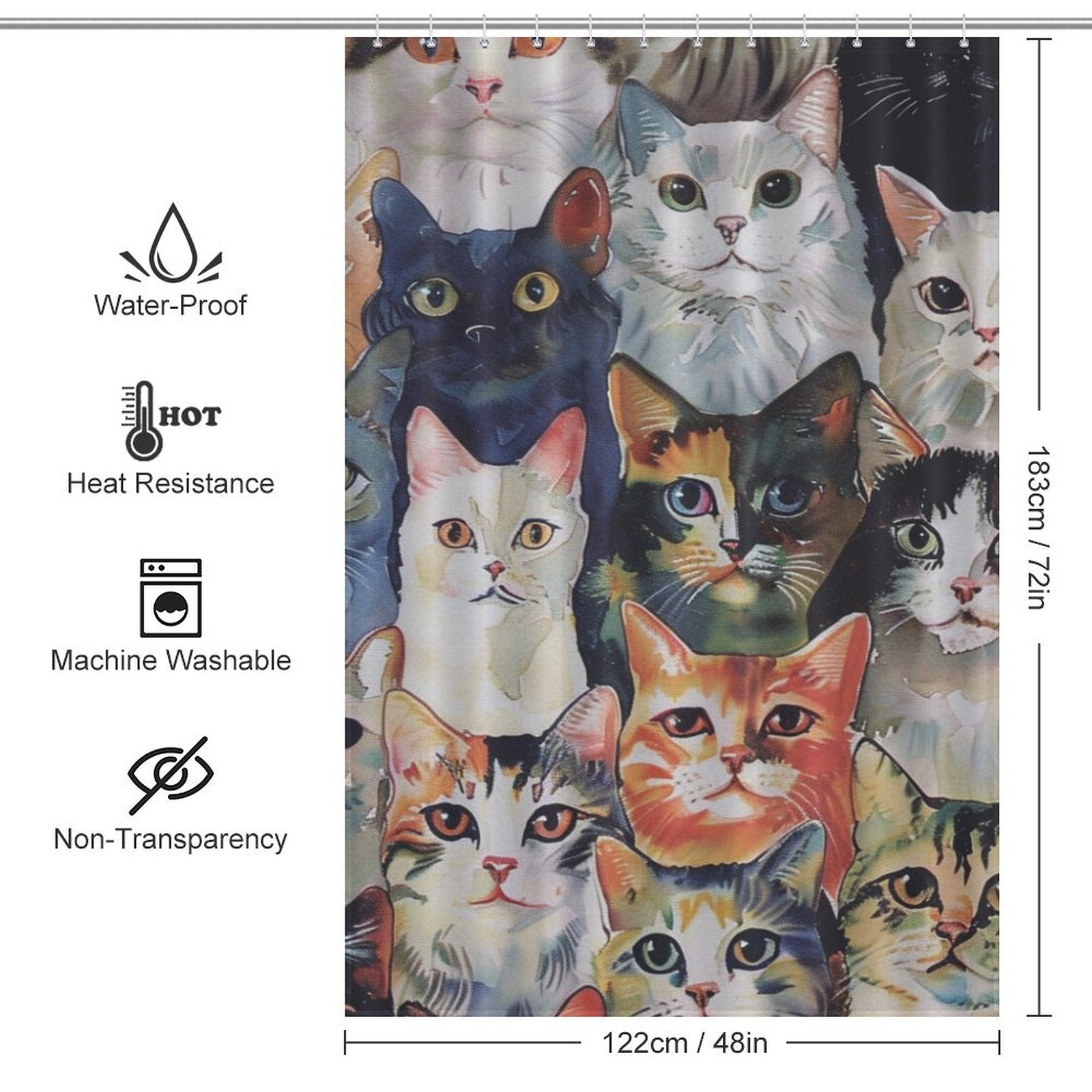 Watercolor Stunning Cute Cat Shower Curtain