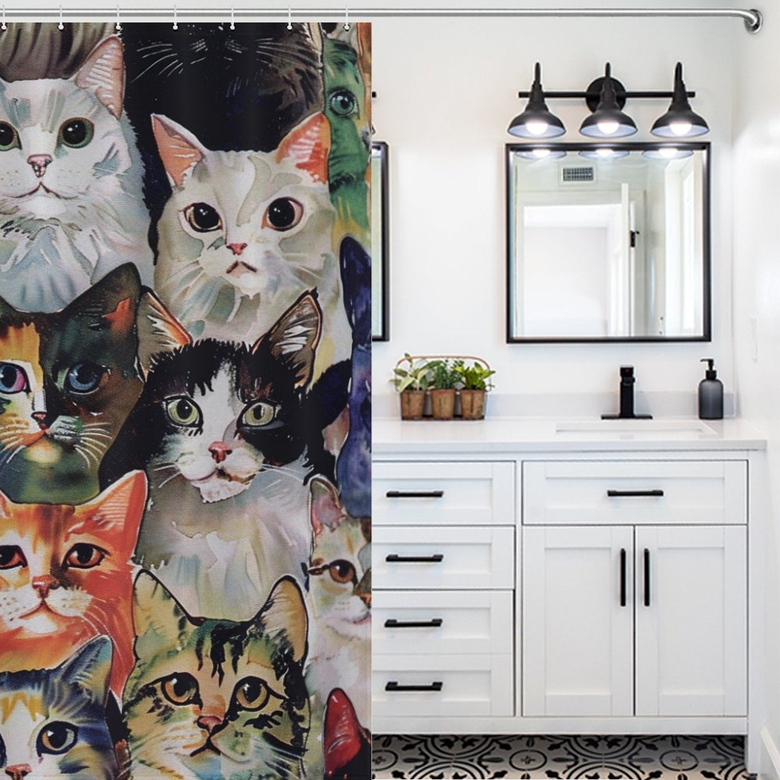 Watercolor Stunning Cute Cat Shower Curtain