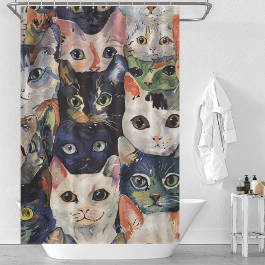 Watercolor Vibrant Cat Shower Curtain