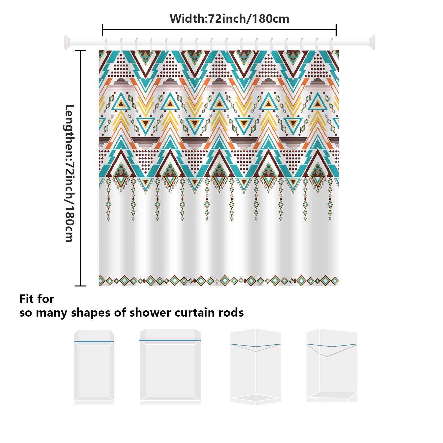 Western Abstract Aztec Shower Curtain Teal Geometric Tribal Arrow Southwest