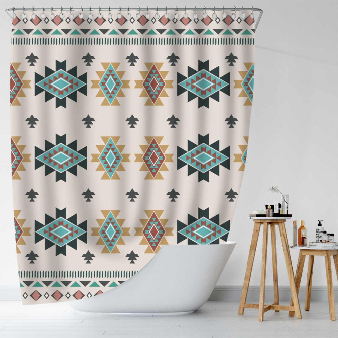 Western Geometric Aztec Shower Curtain with Hooks Southwestren
