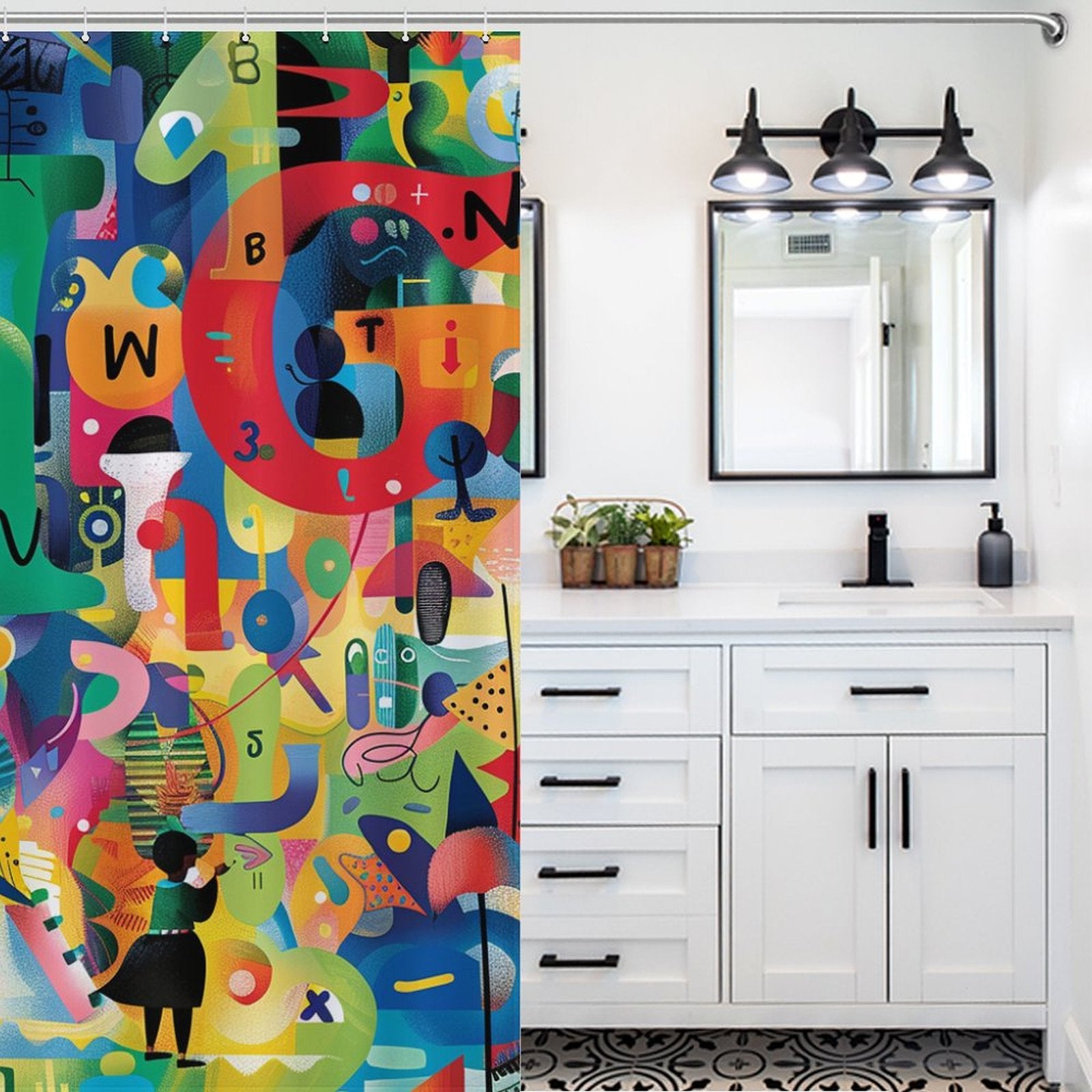 Whimsical Typography Alphabet Shower Curtain