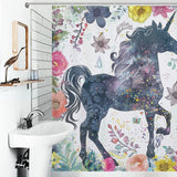 Whimsical Unicorn Floral Boho Shower Curtain