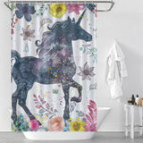 Whimsical Unicorn Floral Boho Shower Curtain