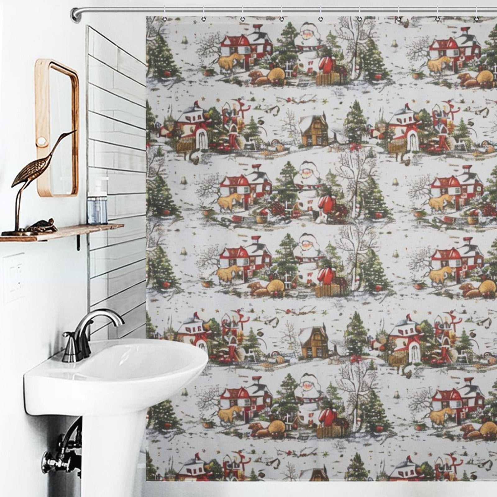 Winter Red House Snowmen Shower Curtain