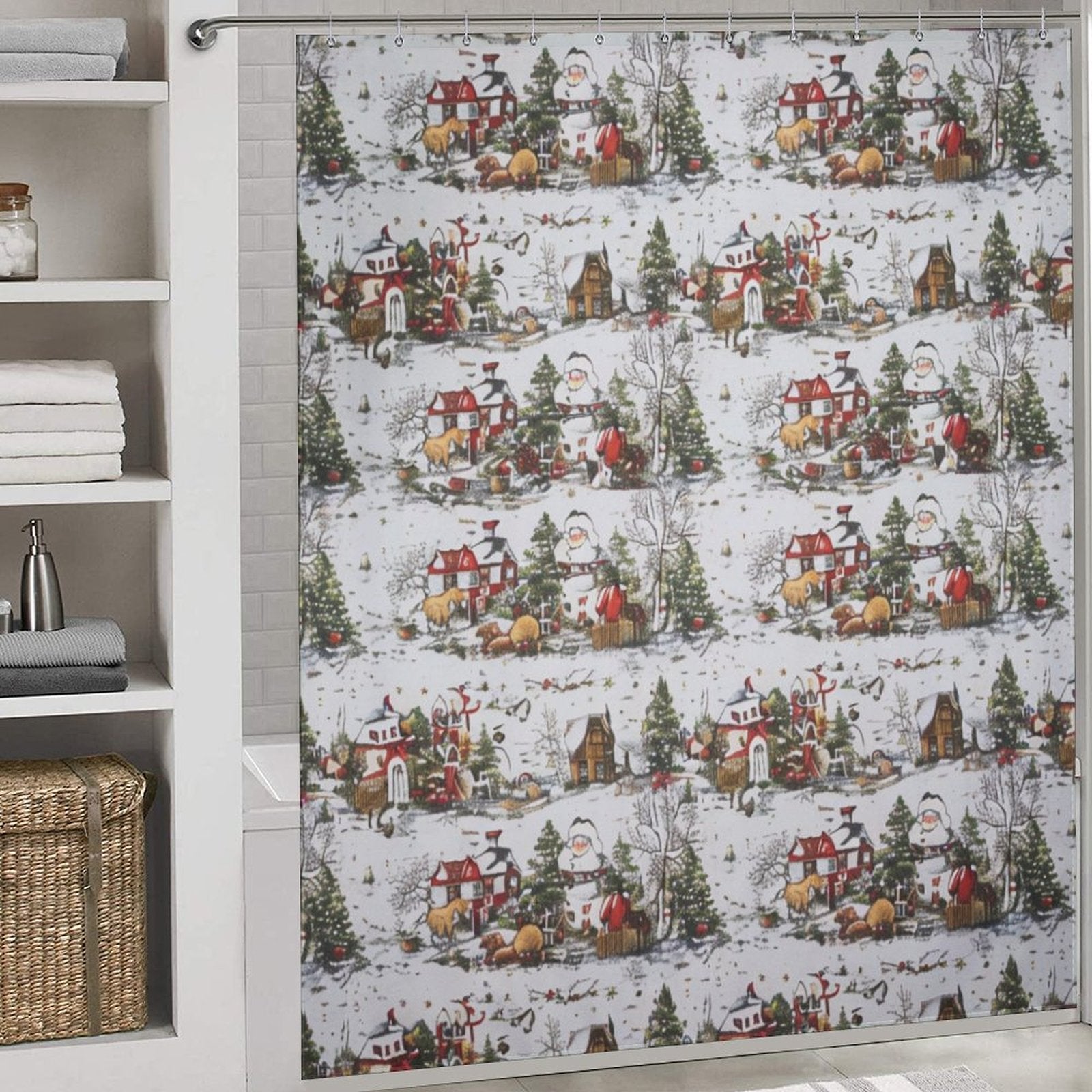 Winter Red House Snowmen Shower Curtain