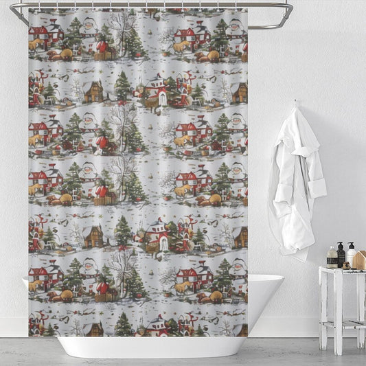 Winter Red House Snowmen Shower Curtain