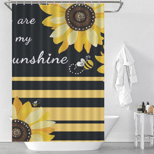 Yellow Striped Sunshine Sunflower Shower Curtain