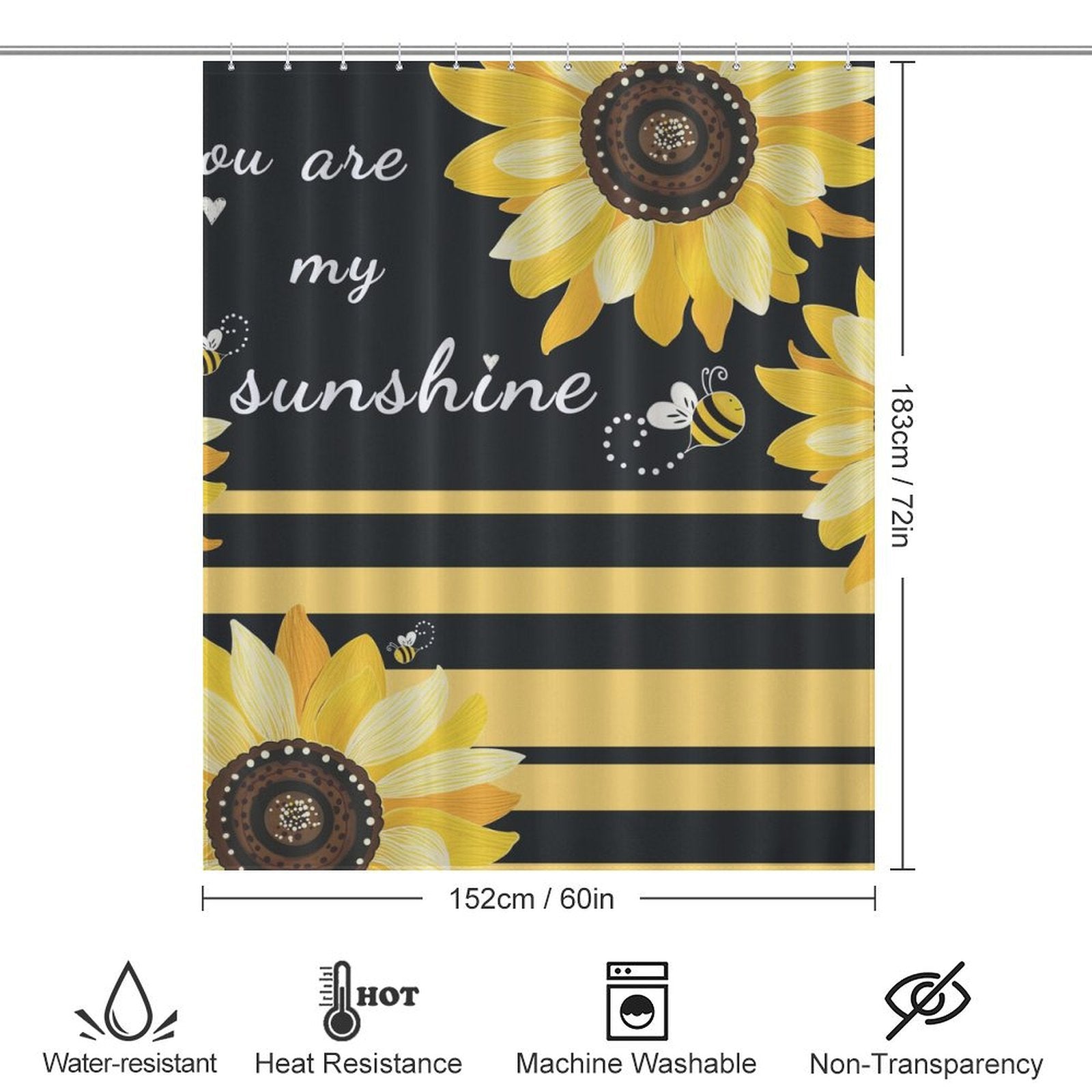 Yellow Striped Sunshine Sunflower Shower Curtain