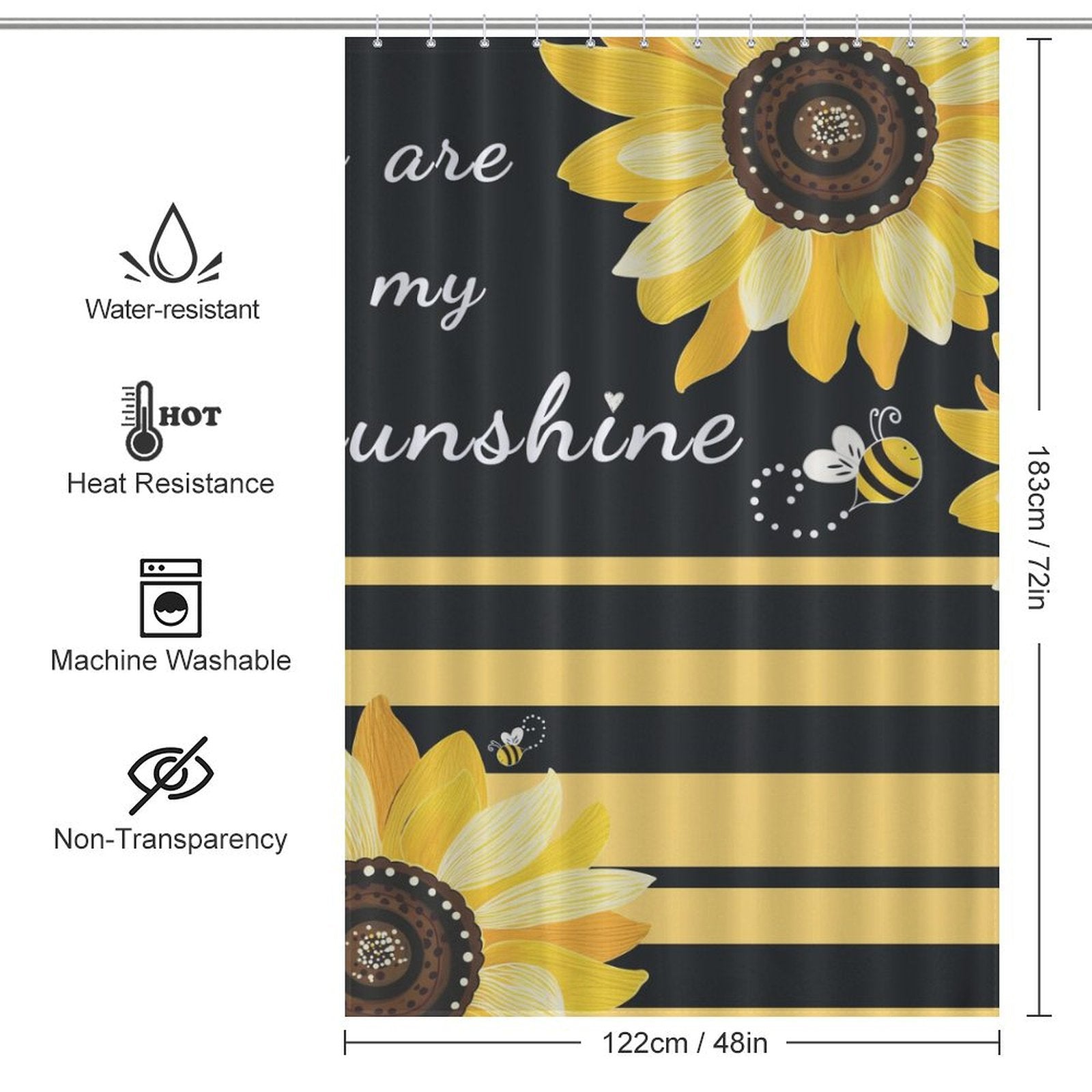 Yellow Striped Sunshine Sunflower Shower Curtain