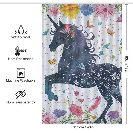 Whimsical Floral Unicorn Boho Shower curtain-Cottoncat