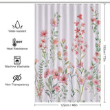 The Rustic Spring Blossom Pink Floral Shower Curtain-Cottoncat by Cotton Cat, measuring 122 cm by 183 cm, boasts a beautiful floral pattern. It is water-resistant, heat-resistant, machine washable, and non-transparent—ideal for adding a touch of elegance to your bathroom decor.