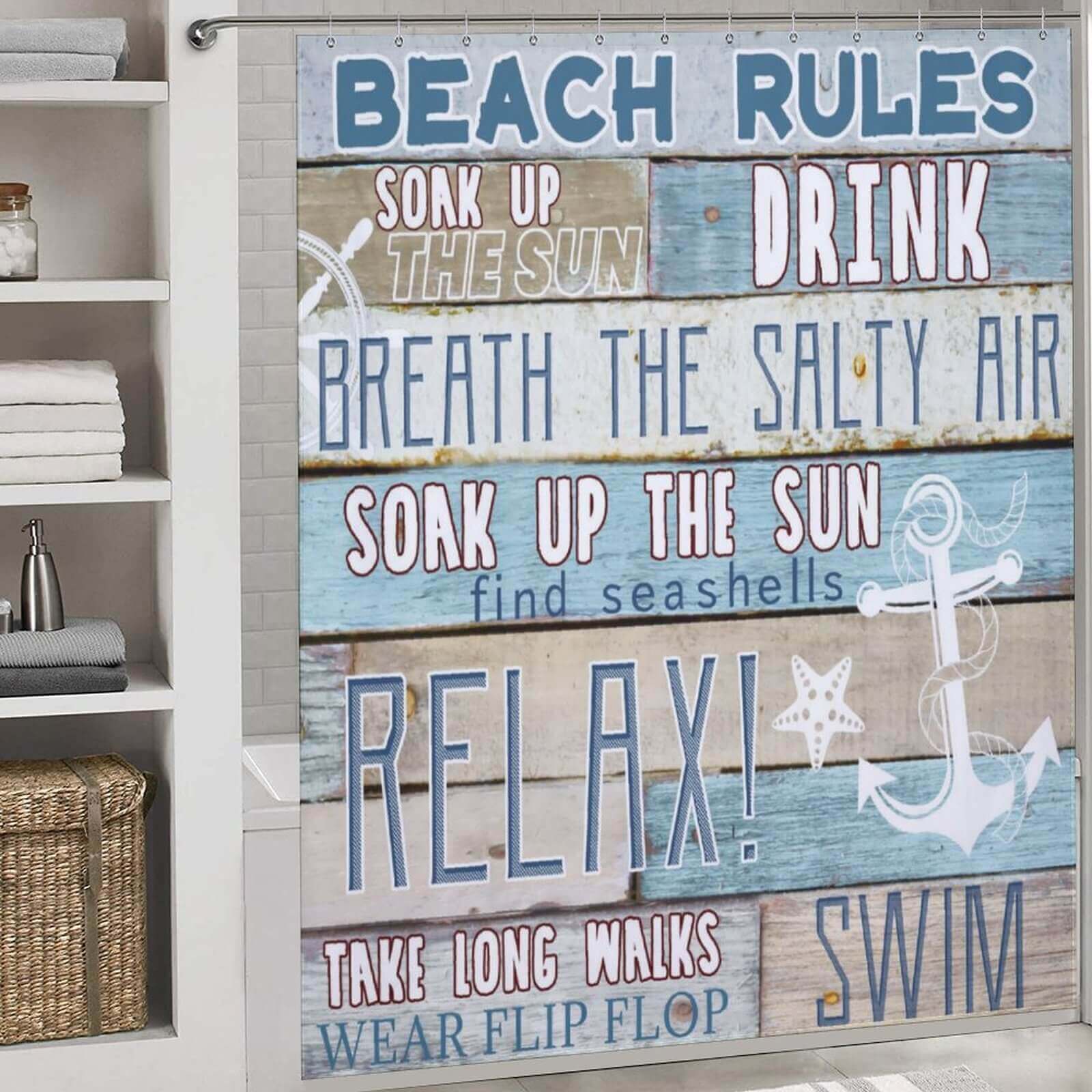 Cotton Cat's Beach Rules Anchor Shower Curtain.