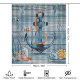 This Coastal Anchor Shower Curtain-Cottoncat by Cotton Cat is adorned with sea life and sea shells, making it perfect for a coastal-themed bathroom.
