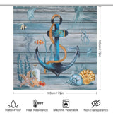 This Coastal Anchor Shower Curtain-Cottoncat from the Cotton Cat brand showcases an array of sea creatures, creating a coastal-themed bathroom. Made with waterproof polyester, it combines functionality and style.