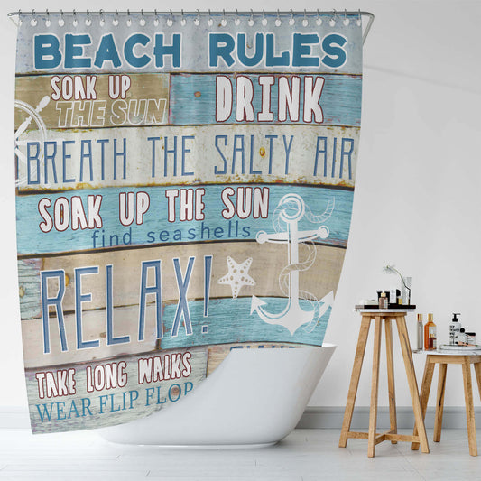 Cotton Cat's Beach Rules Anchor Shower Curtain.