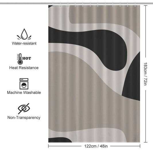 Modern Geometric Art Minimalist Curve Beige Black and Grey Abstract Shower Curtain-Cottoncat