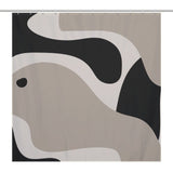 A **Modern Geometric Art Minimalist Curve Beige Black and Grey Abstract Shower Curtain-Cottoncat** by **Cotton Cat** showcasing an abstract design with wavy black, white, and beige shapes adds a touch of modern geometric art to your bathroom.