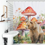 A Watercolor Mushroom Bear Shower Curtain-Cottoncat by Cotton Cat, perfect for enhancing bathroom decor.