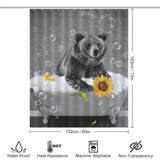 Transform your bathroom décor with this adorable Funny Sunflower Bear Shower Curtain-Cottoncat from Cotton Cat, featuring a bear in a bathtub surrounded by bubbles and sunflowers.