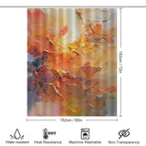 A Cotton Cat Burnt Orange Abstract Oil Painting Modern Art Yellow Blue Brushstrokes Shower Curtain-Cottoncat depicting abstract art with swirling red, burnt orange, and yellow hues. The curtain is 183 cm by 152 cm, water-resistant, heat resistant, machine washable, and non-transparent.