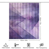 A **Cotton Cat Purple Abstract Modern Boho Geometric Art Minimalist Shower Curtain-Cottoncat** featuring a purple abstract geometric art pattern, measuring 183cm by 152cm. This stylish curtain is water-resistant, heat-resistant, machine washable, and non-transparent. Perfect for minimalist bathroom decor.