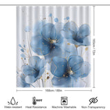A minimalist watercolor blue floral shower curtain, the Abstract Modern Art Blue Flower Minimalist Watercolor Blue Floral Shower Curtain-Cottoncat by Cotton Cat, measuring 66 inches by 72 inches, boasts water-resistant, heat-resistant, machine washable, and non-transparency features.