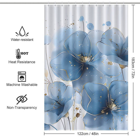 Abstract Modern Art Blue Flower Minimalist Watercolor Blue Floral Shower Curtain-Cottoncat by Cotton Cat. Features: water-resistant, heat resistant, machine washable, non-transparent. Dimensions: 183cm (72in) height, 122cm (48in) width.