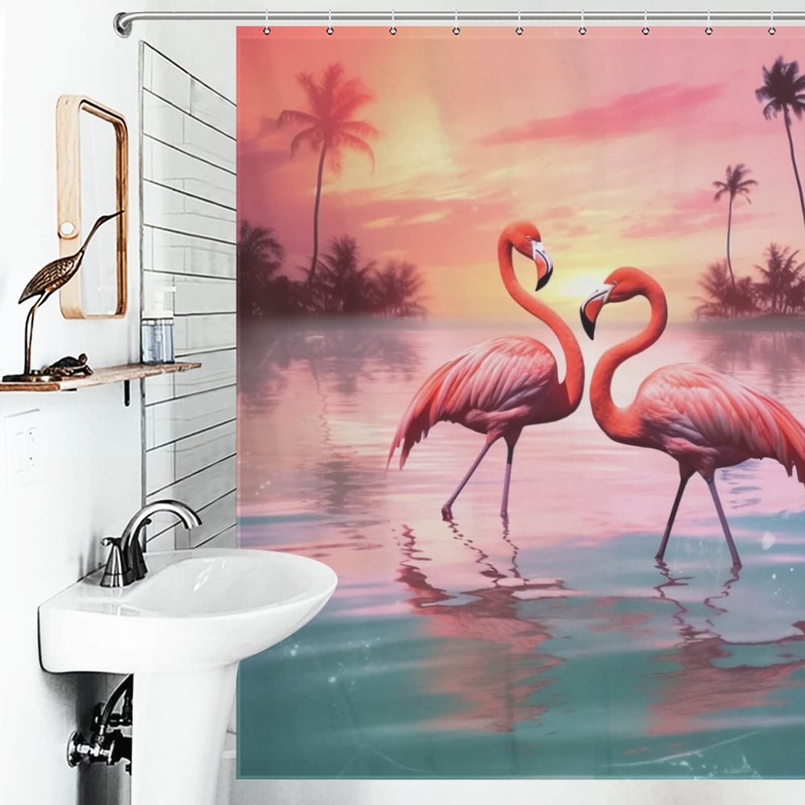 Transform your bathroom into a tropical paradise with the Ocean Beach Flamingo Shower Curtain from Cotton Cat.
