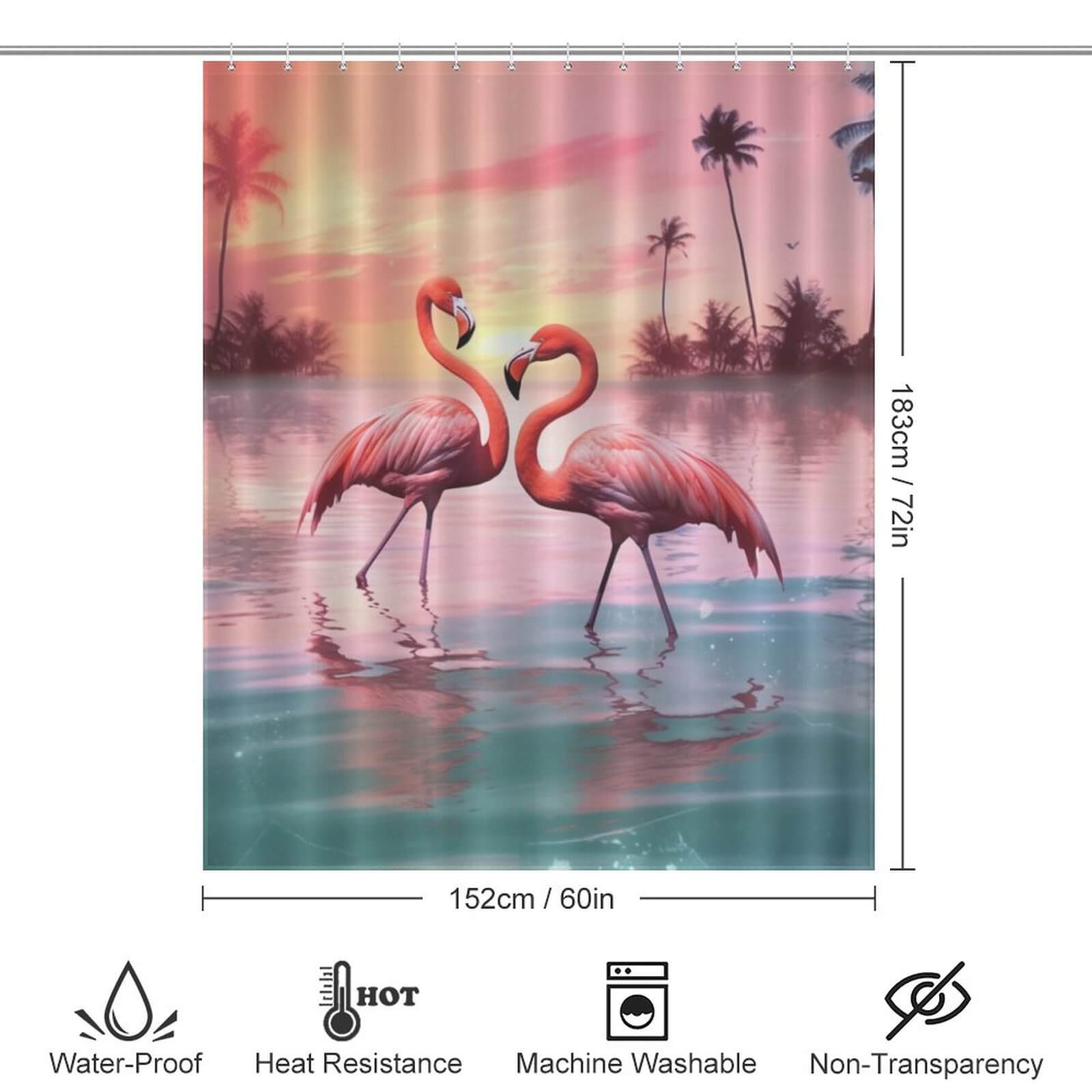 Experience a tropical paradise in your very own bathroom with the Ocean Beach Flamingo Shower Curtain-Cottoncat by Cotton Cat. Made of waterproof material, this flamingo shower curtain is both functional and stylish, bringing a touch of nature and elegance.