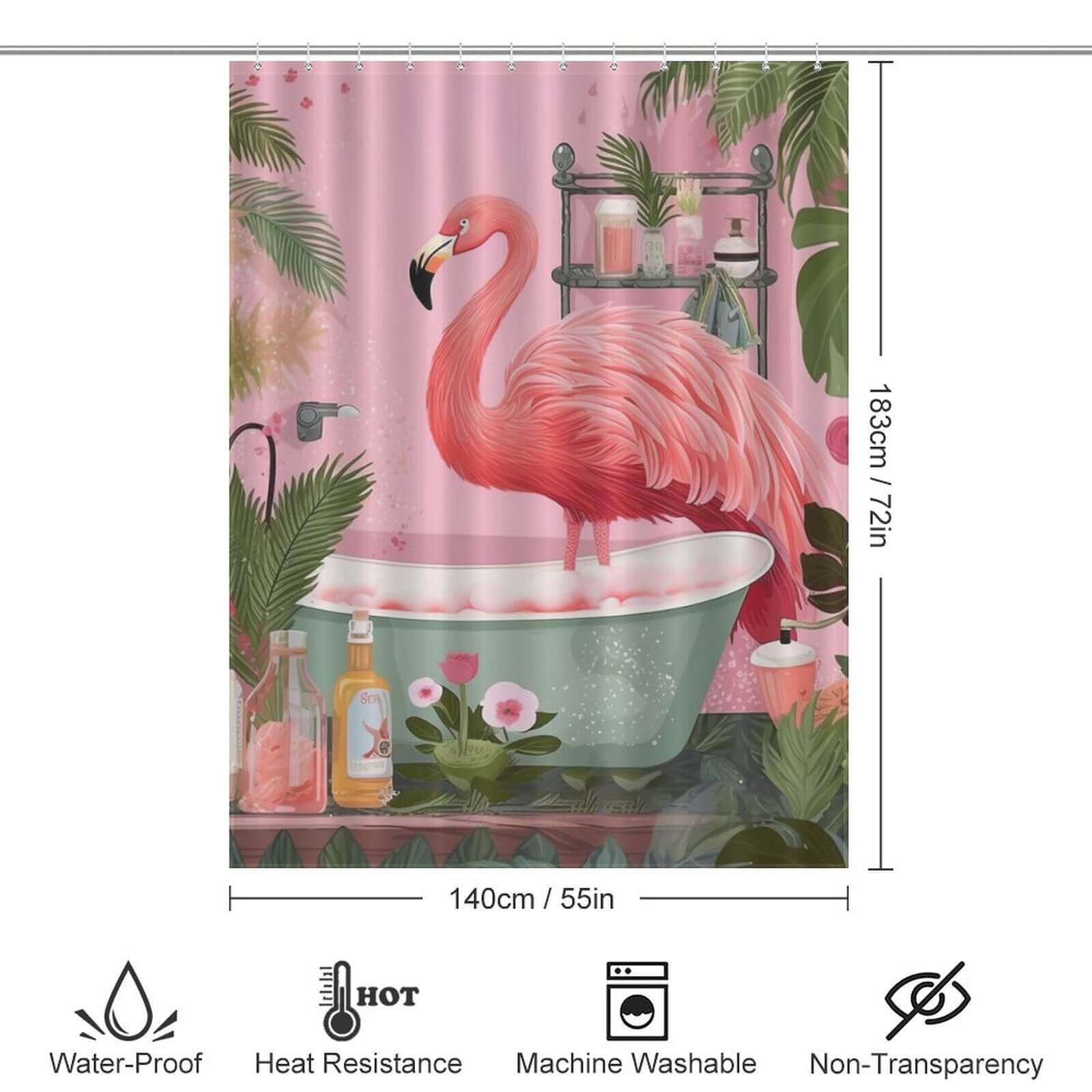 Waterproof Boho Tropical Flamingo shower curtain by Cotton Cat for your bathroom.