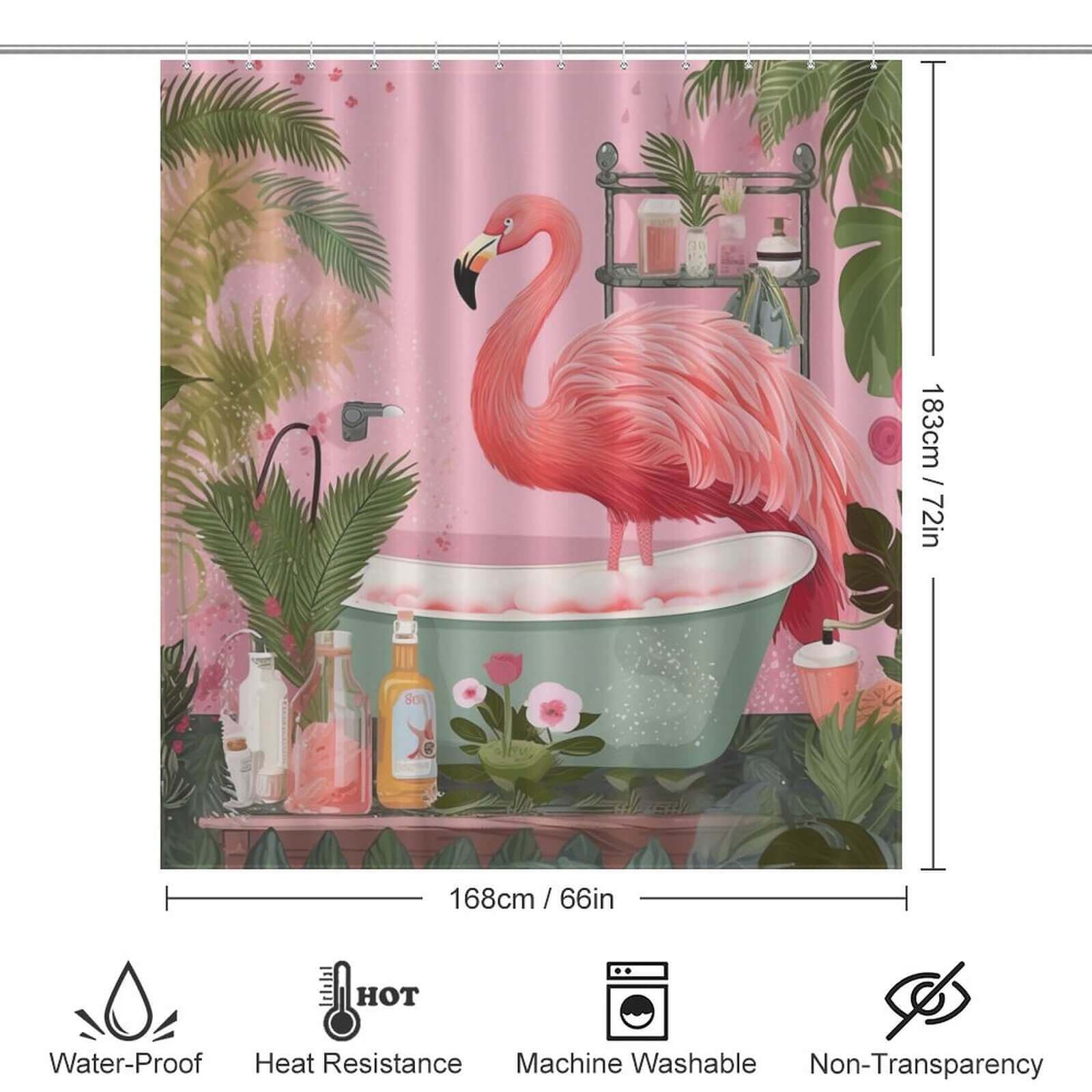 Boho Tropical Flamingo shower curtain from Cotton Cat for your bathroom.