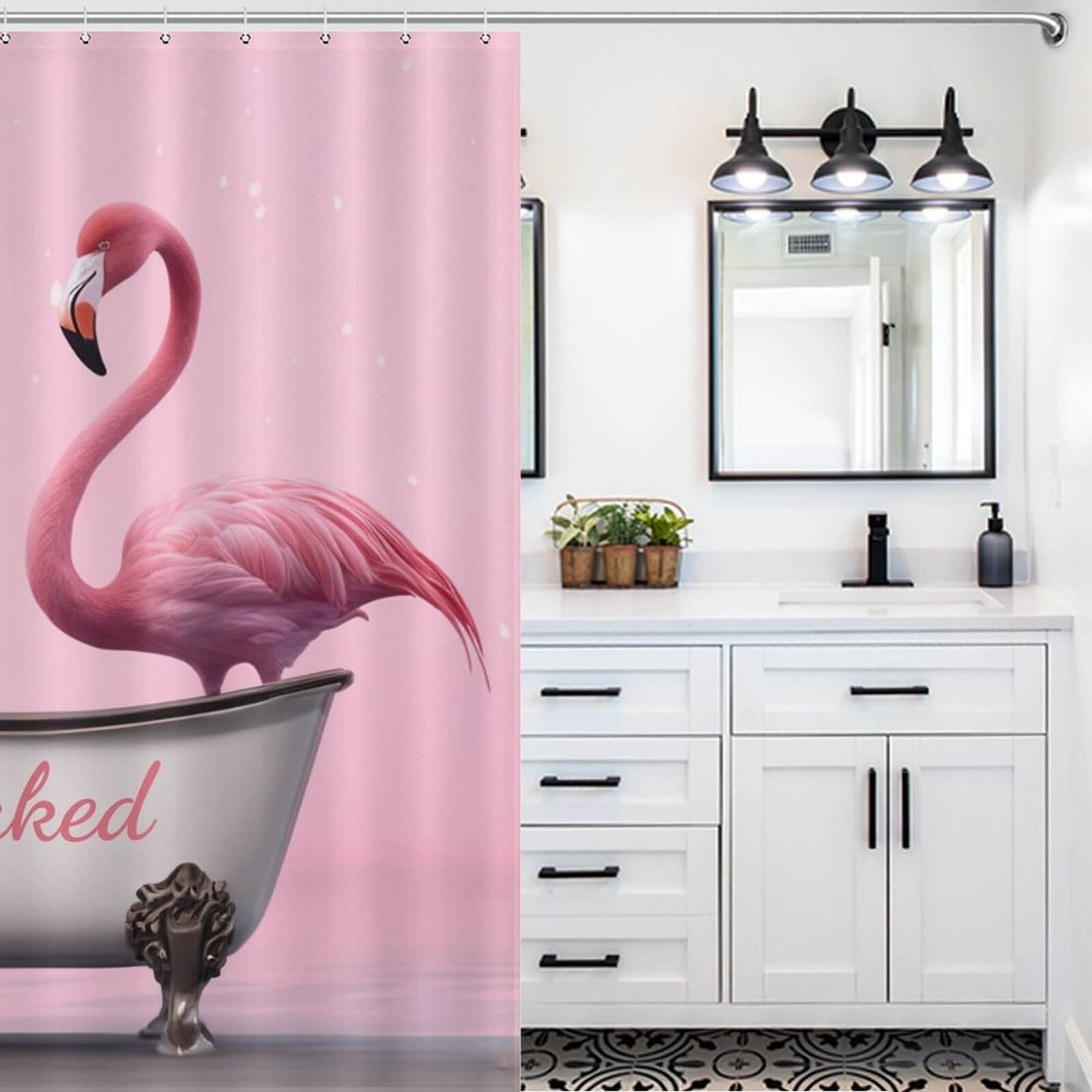 Waterproof Get Naked Flamingo Shower Curtain-Cotton Cat.