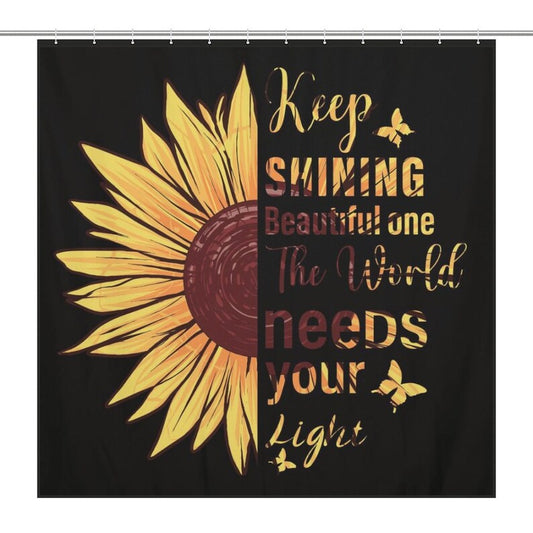 Sunflower Shower Curtain, Yellow Flower Shower Curtain, Inspirational Quotes Bathroom Decor, 72X72 Bathroom Custom Shower Curtain