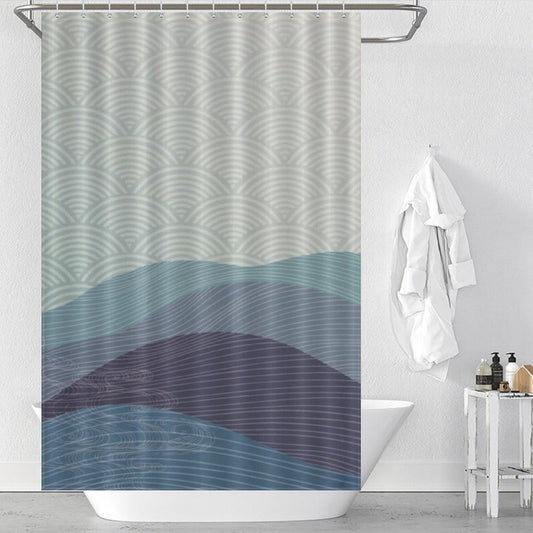 Blue Wave Shower Curtain, Gradient Abstract Mountain Bathroom Waterproof Curtain, Shower Curtain with Hooks, Home Decoration