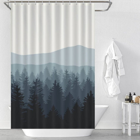Misty Forest Shower Curtain, Nature Wilderness Fog Waterproof Curtain, Bathroom Shower Curtain with Hooks, Home Decoration