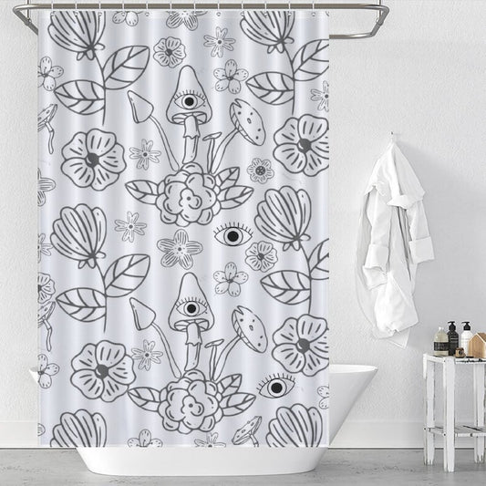 Boho Mushroom Flower Shower Curtain, Retro Flower Eye Waterproof Curtain with Hooks, Home Decoration, Bathroom Decoration Gifts