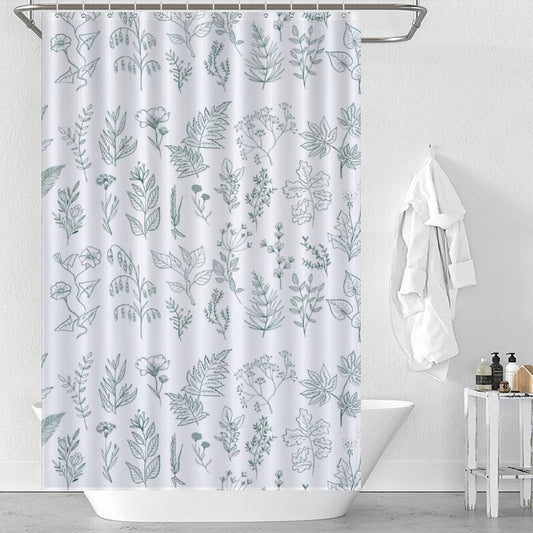 Botanical Shower Curtain, Plant Bathroom Waterproof Curtain, Cute Plant Leaves Design, Shower Curtain with Hooks, Home Decoration