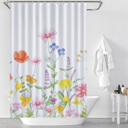 Rideau de douche à fleurs, rideau de salle de bain imperméable à fleurs printanières colorées avec crochets, décoration d'intérieur 