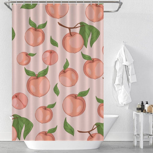 Peach Shower Curtain, Cute Fruit Waterproof Curtain With Hooks, Modern Decorative Bath Curtain, Home Decoration Gifts