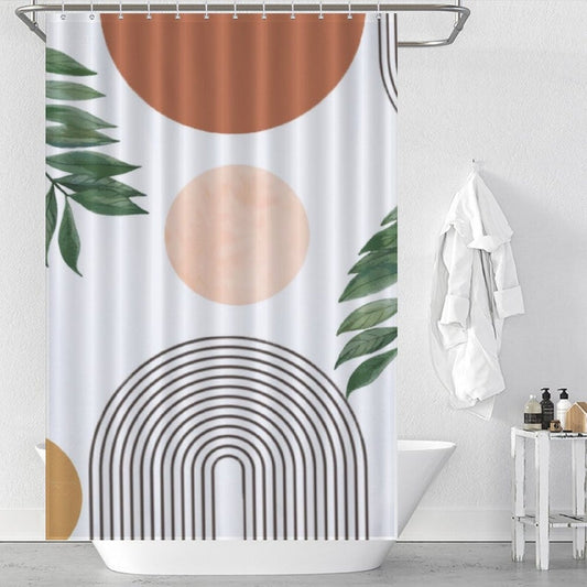Boho Abstract Shower Curtain, Geometric Line Waterproof Curtain, Bathroom Shower Curtain with Hooks, Home Decoration