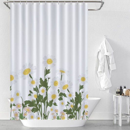 Daisy Shower Curtain, Spring Flower Waterproof Curtain with Hooks, Floral Bathroom Decoration Gifts
