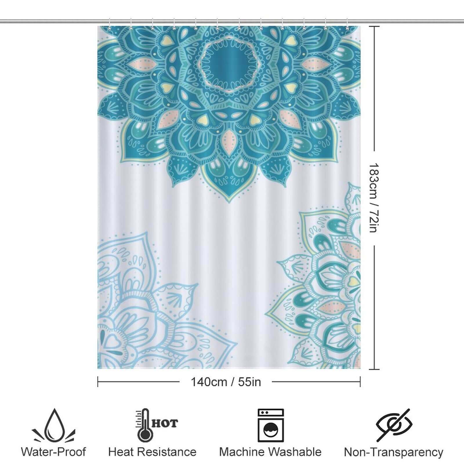 A Waterproof Cotton Cat Shower Curtain featuring a Blue Mandala design.