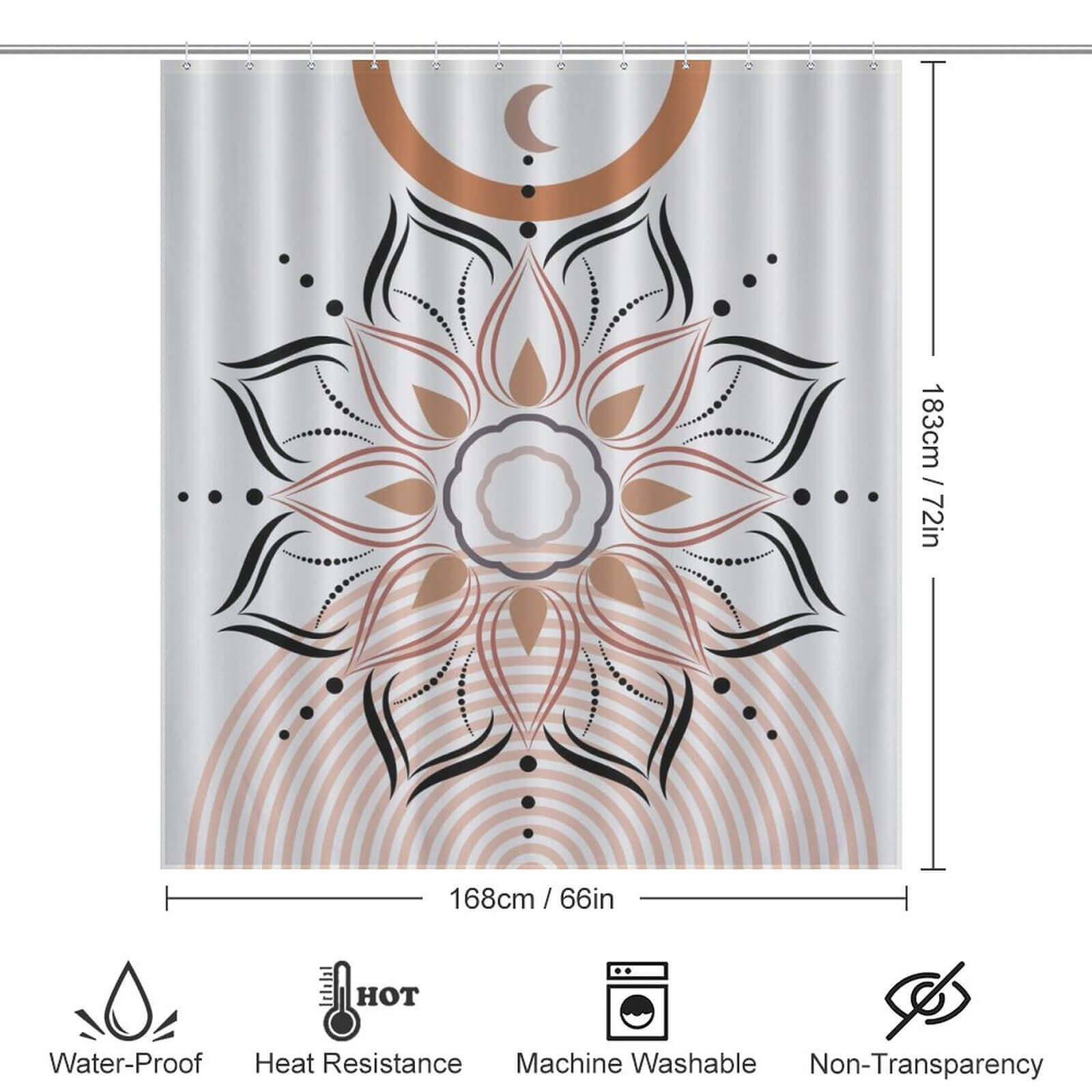 Give your bathroom a serene and elegant touch with this Boho Mandala shower curtain by Cotton Cat. The beautiful design of the lotus flower adds a calming and natural vibe to your bathroom decor. A perfect addition.
